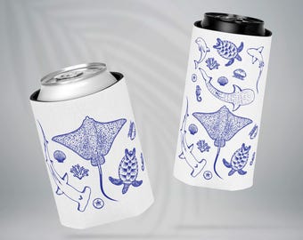 Sea Life Can Cooler - White - Slim/Regular