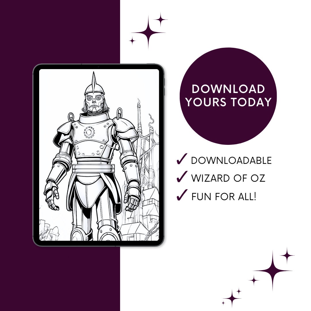 The Wizard of Oz, Tin Man, Printable Black and White, Coloring Page for Adults, Relaxation ...