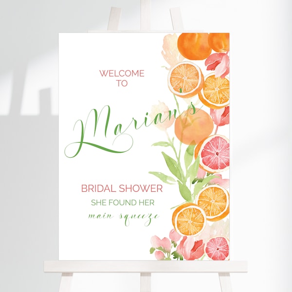 Main Squeeze Bridal Shower Welcome Sign Template, Edit With Templett, Try Before You Buy, Citrus Bridal Shower Welcome Sign - CBS03