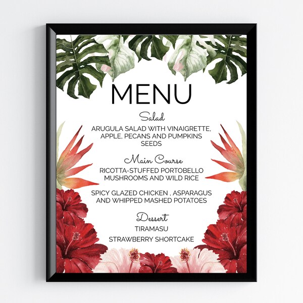 Hawaii Themed Party, Menu Sign, Buffet Sign, Tropical Party Theme, Summer Party, Pool Party, Editable Template, Luau Party - TR008