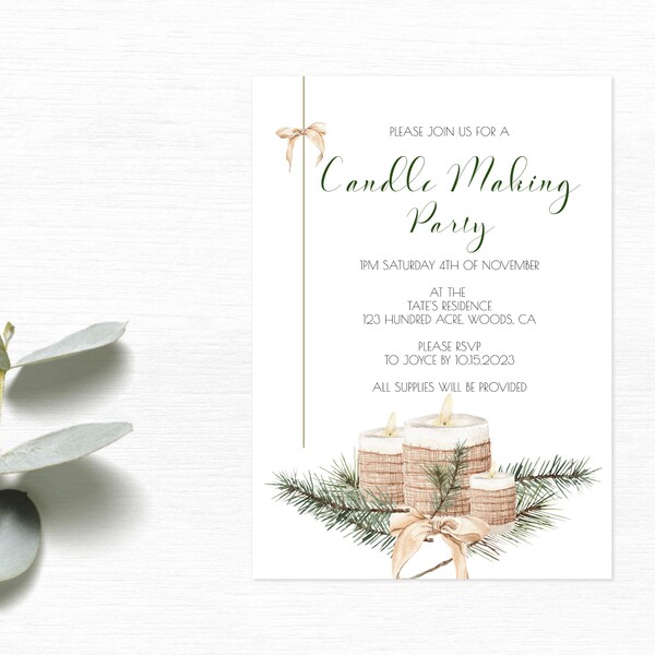 Candle Making Party Invitation, Editable Template, Candle Class Party, Girls Night Out Party. Crafting Party, Candle Making Activity Party