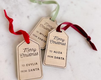 Custom Engraved Wooden Gift Tag from Santa | Personalized Holiday Gift Tag | Unique Christmas Gift Tag | Keepsake Gift Tag for Kids