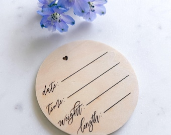 Baby Birth Stats Sign | Newborn Natural Wood Sign | Birthdate Time Length Weight Keepsake | Baby Shower Gift | Natural Wood Baby Keepsake