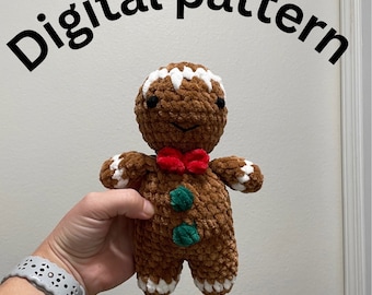 NO-SEW GINGERBREAD man crochet pattern, amigurumi pattern, plushie pattern, Christmas pattern