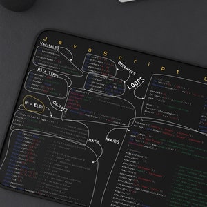 JavaScript Cheat Sheet Desk Mat for software engineers, web developers and programmers, Gift Coworker Quick Key, Anti-Slip Keyboard Pad