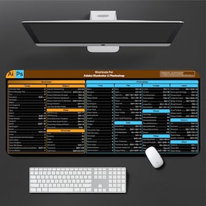 Adobe Illustrator & Photoshop Shortcuts Desk Mat: Cheat Sheet Pad for Win/ MacOS