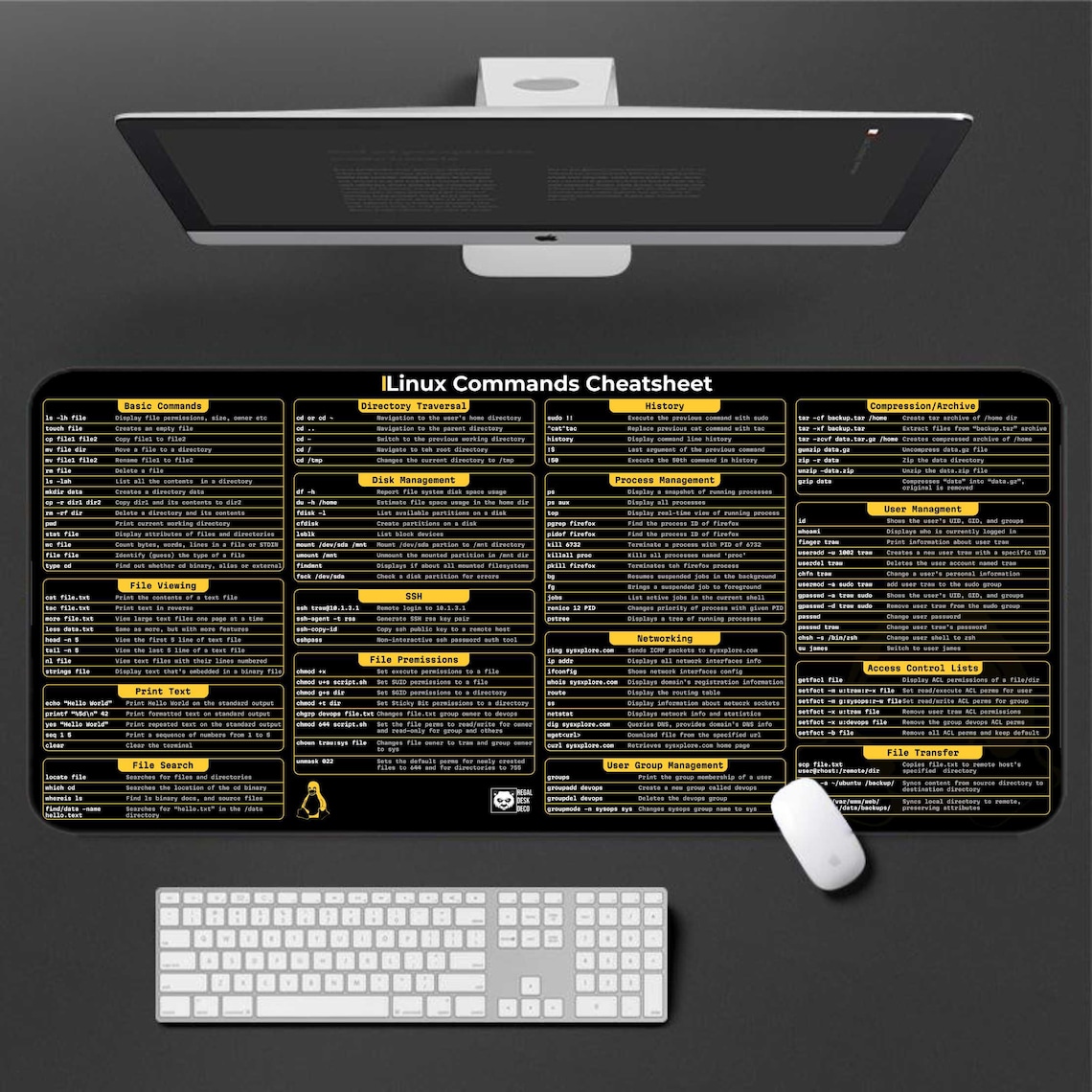 Linux Cheat Sheet Desk Mat: Shortcuts Keyboard Pad for Engineers ...