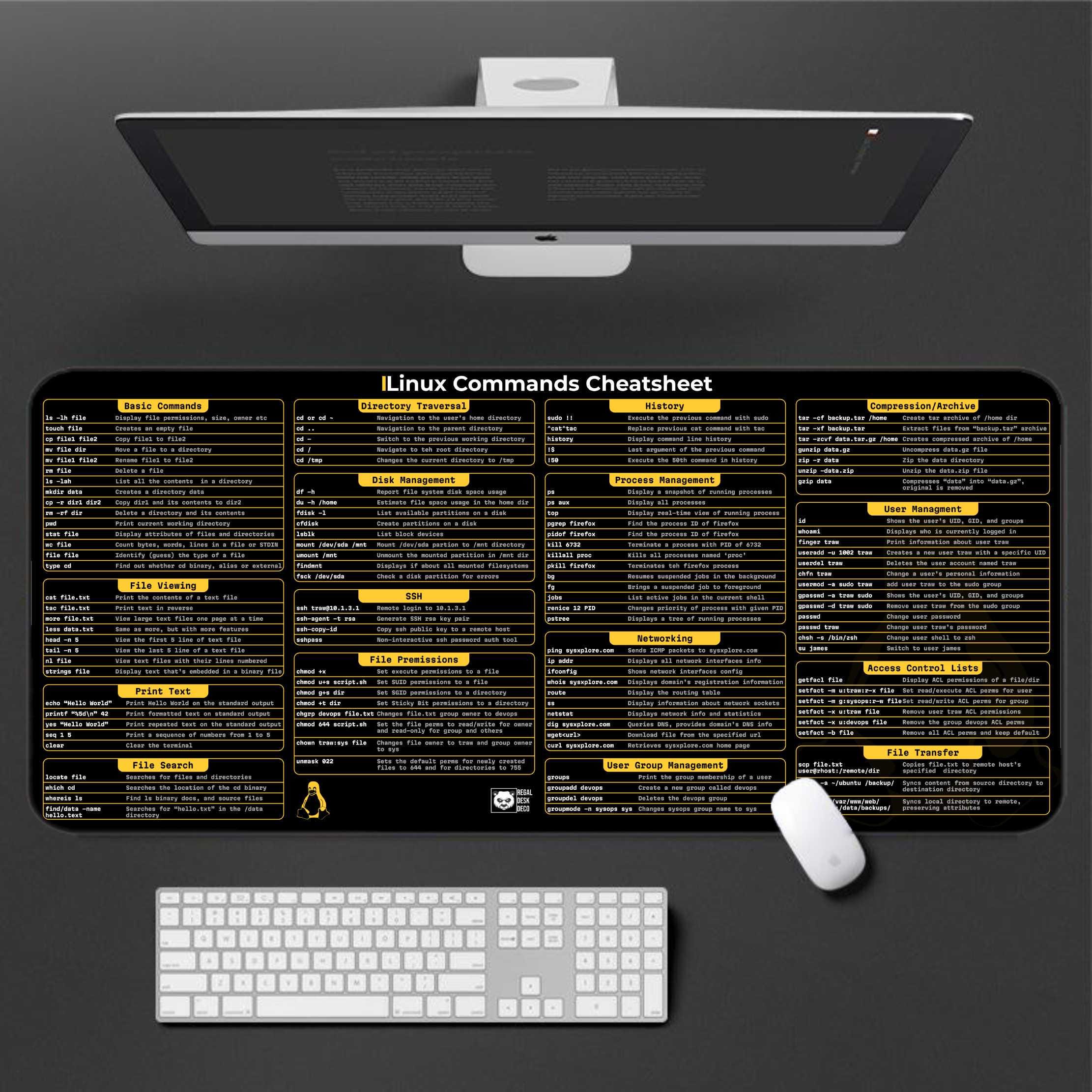 Linux Cheat Sheet Desk Mat: Shortcuts Keyboard Pad for Engineers ...