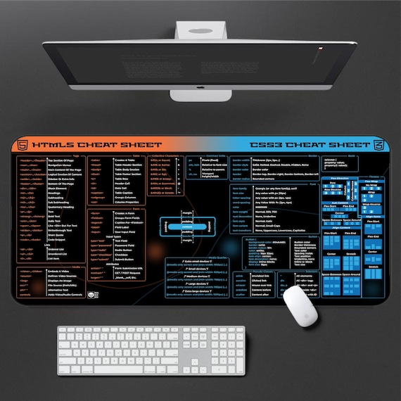 HTML5 and CSS3 Cheat Sheet Desk Mat with Tags and Properties for Web Developers and Students