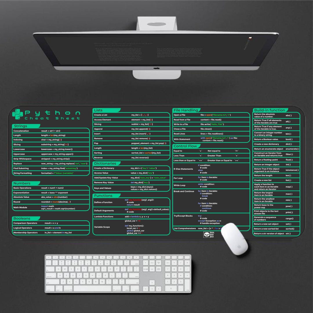 Python Cheat Sheet Desk Mat for Software Engineers, Hackers and ...