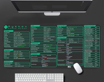 Python Programming Desk Mat Cheat Sheet with Syntax Commands  Developer Coder Gift Large Gaming Mouse Pad Learn to Code - Main Image