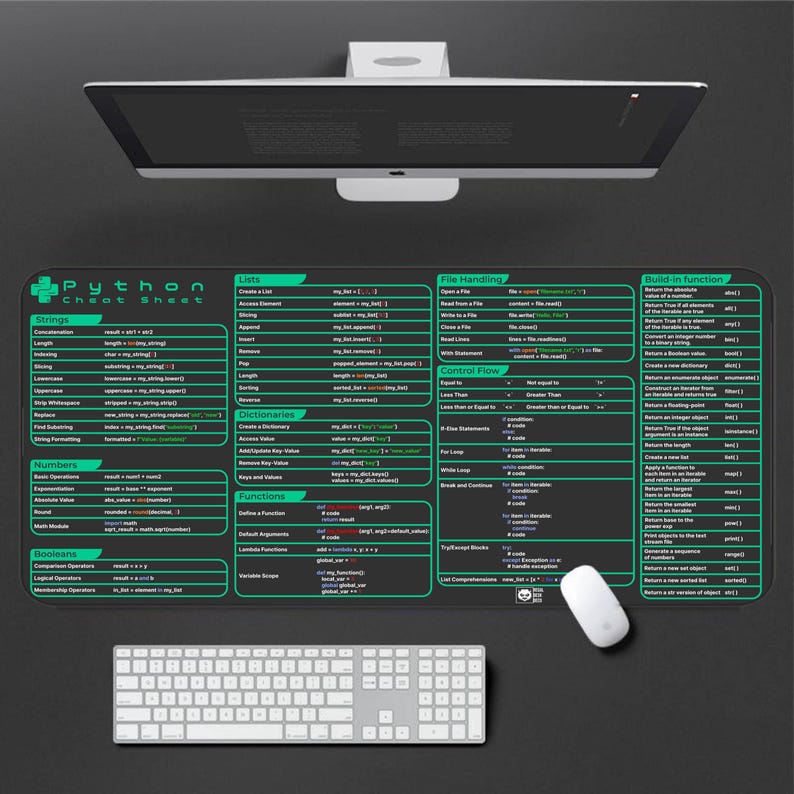 Python Cheat Sheet Desk Mat for Software Engineers, Hackers and ...
