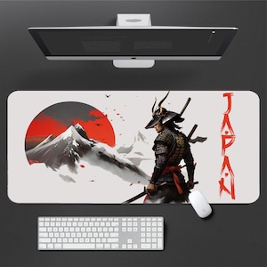 Japanese Samurai Desk Mat: XL Gaming Mouse Pad with RGB