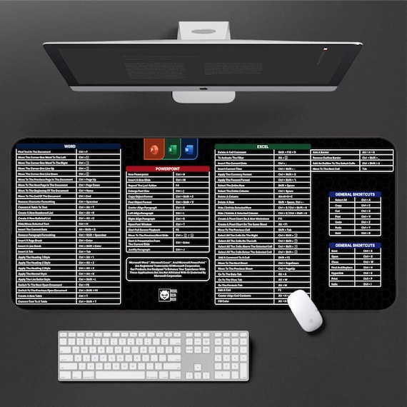 Microsoft Office Shortcuts Desk Mat: Excel, Word, PowerPoint - Large Keyboard Pad