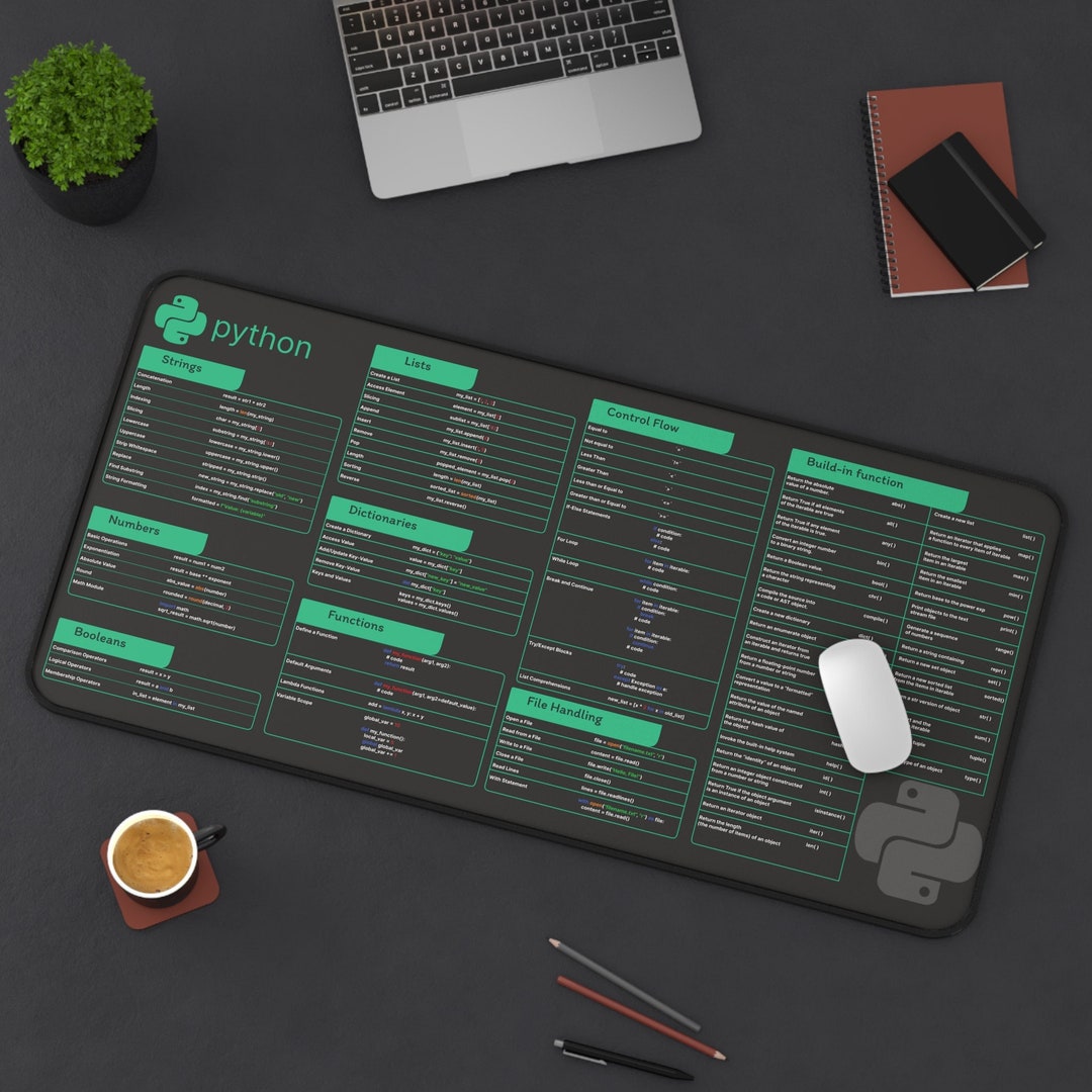 Python Cheat Sheet Desk Mat for Software Engineers, Hackers and ...