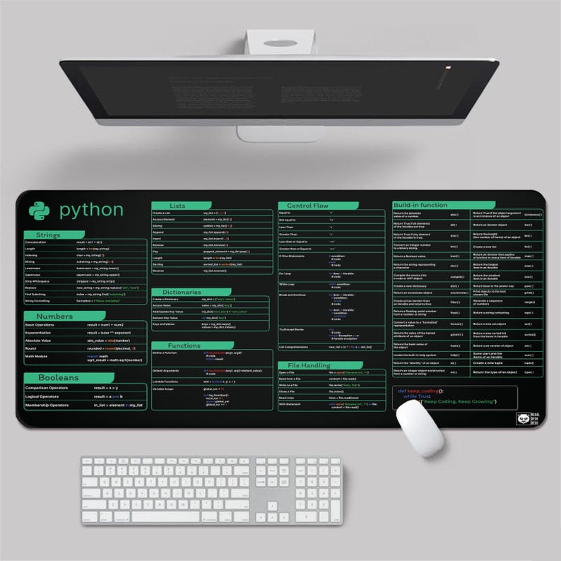 Python Cheat Sheet Desk Mat for Software Engineers, Hackers and ...
