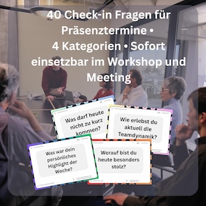 Check-in vragen voor persoonlijke bijeenkomsten | 40 kaarten voor teamvergaderingen en workshops | PDF downloaden