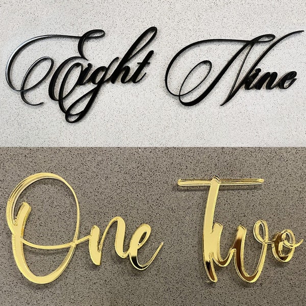 Acrylic Text Numbers, Modern Cursive Numbers, Table Cursive Numbers, Wedding Placement Numbers, DIY Numbers, Laser Cut Artistic Text Numbers