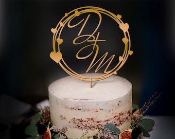 Wedding Cake Toppers, Custom Cake Topper, Cake Toppers, Custom Initials Cake Topper for Weddings, Rustic Cake Topper, Gold Cake Topper