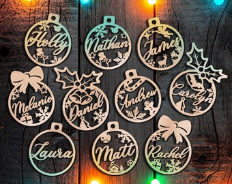 Custom Name Christmas Baubles, Personalized Christmas Ornaments, Ornament Name Laser Cut, Christmas Name Gift, Laser Cut Names, Gift Tags