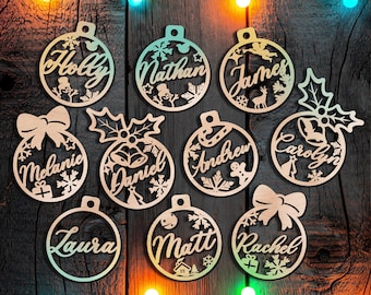 Custom Name Wood Christmas Baubles: Laser Cut Personalized Ornaments