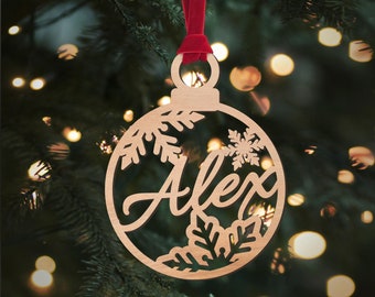 Custom Name Wood Christmas Ornament: Laser Cut Bauble