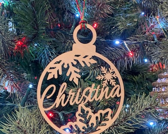 Custom Name Wood Christmas Ornament: Laser Cut Bauble - Canada