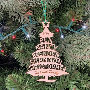 Personalized Family Names Christmas Tree Ornament: 2024 Wood Decoration
