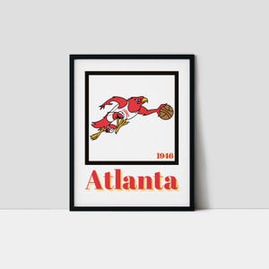 Atlanta Basketball Art Print | Hawks Wall Art | Minimalist Art Print | Retro Wall Art