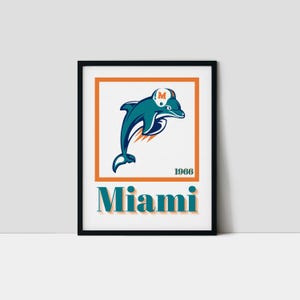 Miami Football Art Print, Vintage Dolphins Wall Decor, Minimalist Sports Wall Art, Gift for Football Fans