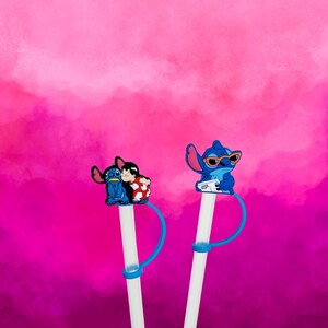  ZOSTLAND 6pcs Cute Cartoon Stitch Straw Cover Caps