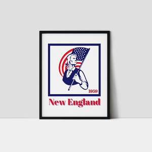 New England Football Art Print, Vintage Patriots Wall Decor, Minimalist Sports Wall Art, Gift for Football Fans
