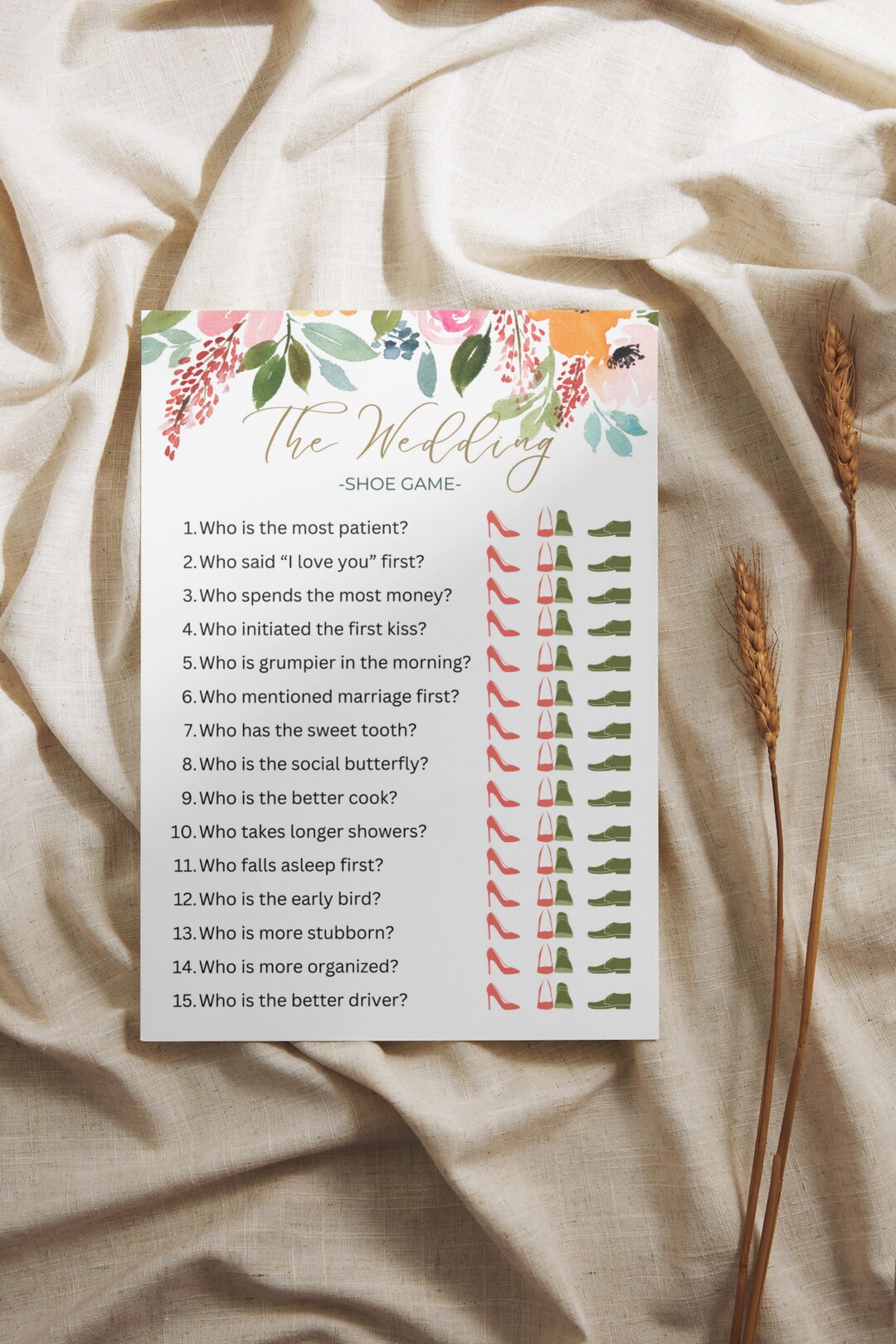 The Wedding Shoe Game Bridal Shower Game Shoe Game Card Bridal Shower