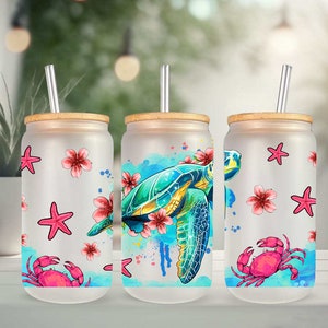 10 Pcs Reusable Glass Straw with Turtle Clear Straws 7.9'' x 8 mm Cute  Turtle Bent Straw with Design Shatter Resistant Drinking Straws 4 Cleaning