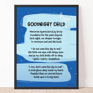 Goodnight Poem Art for Kid, Printable Goodnight poem, Colorful moonlight Inspirational bedtime story for Child Instant Download