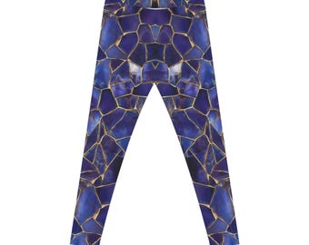 Blue Agate Tile Pattern Leggings | Stone Print Leggings