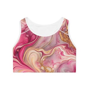 Pink Marble Sports Bra: Moisture-Wicking Athleisure Yoga Top