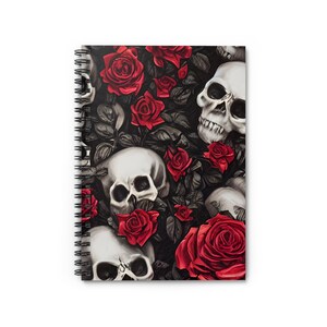 Hyper Realistic Skulls and Red Roses by artist Anne-Laure Goupil Spiral Notebook - Ruled Line