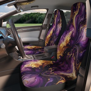 Cosmic Purple Car Seat Covers: Galaxy Design, Universal Fit