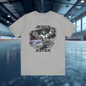 Camiseta cristã de hóquei, camiseta Jesus salva, camiseta esportiva unissex, vestuário religioso, presente para atletas