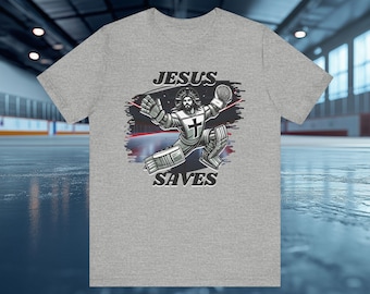 Christian Hockey Tee, Jesus Saves Shirt, Unisex Sports T-Shirt, Faith-Based Apparel, Gift for Athletes
