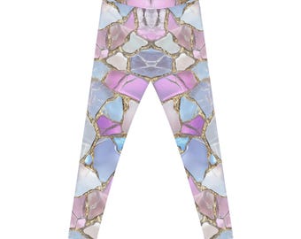 Pastel Agate Pattern Leggings | Marble Gemstone Print