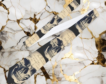 Vintage Skull Pattern Necktie Gothic Retro Skeleton Print Tie