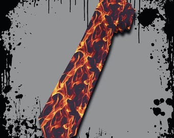 Inferno Blaze Necktie – Fiery Flame Pattern Men&#39;s Accessory