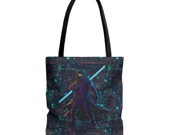 Cyberpunk Chic: Neon Circuit Board All Over Print Tote Bag