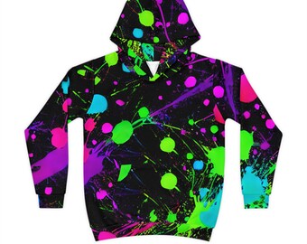 Rainbow Chaos Splatter Hoodie – Vibrant Artistic Kids' Fashion