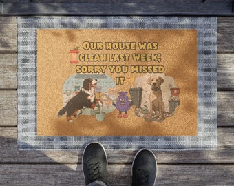 Funny Dog Doormat: Bernese Mountain Dog & Labrador Coir Welcome Mat
