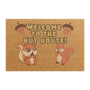 Welcome to the Nut House&#39; Squirrels Doormat | 24&quot; x 16&quot; | Outdoor Coir Welcome Mat