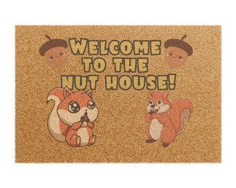 Welcome to the Nut House' Squirrels Doormat | 24" x 16" | Outdoor Coir Welcome Mat