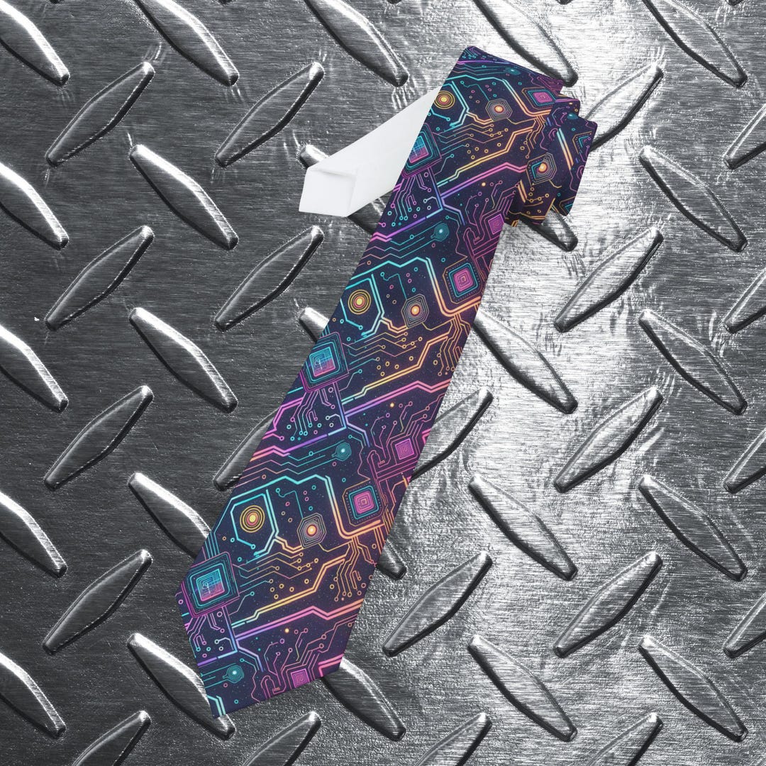Neon Circuit Board Necktie | Tech Pattern Tie, Futuristic Electronics ...
